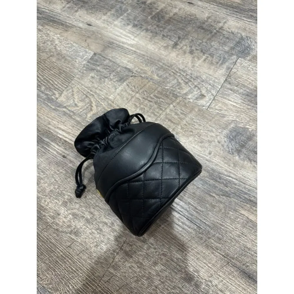 Black Quilted Drawstring Cosmetic Pouch